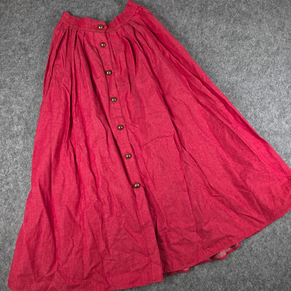 Vintage‎ Howard Wolf Red Wash Midi Skirt Full A-Line Pleated Button sz 8 USA 80s